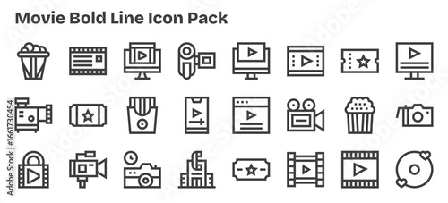 24 Movie Icons in Bold Outline Aesthetic