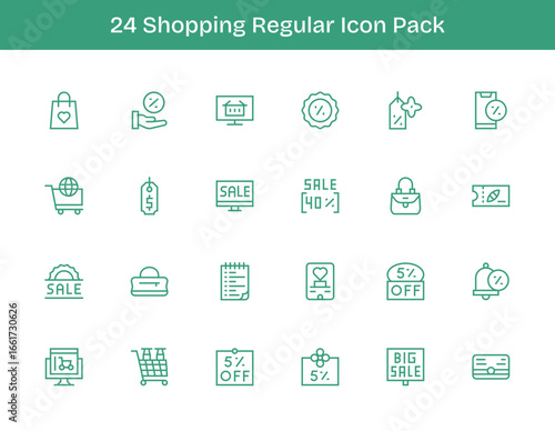 Shopping - 24 Regular Outline Vector Illustrations