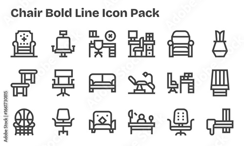 18 Bold Line Style Icons - Chair Collection