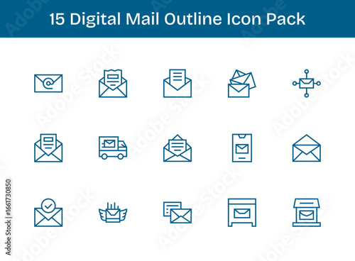 Digital Mail Design Icons - 15 in Outline Style