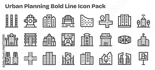Urban Planning Vector Set - 24 Bold Outline Icons