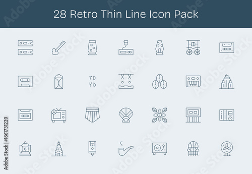 Retro Vector Set - 28 Thin Line Icons