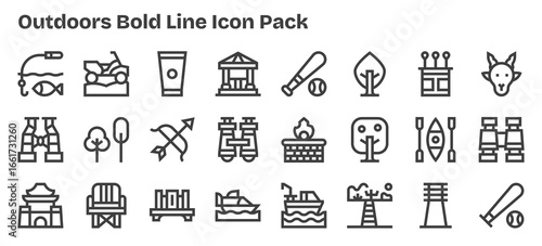 Outdoors Icon Set - 24 Bold Outline Graphics
