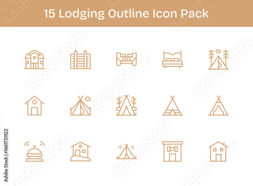 Outline Style Lodging Icons - 15 Vectors