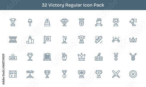 Victory - 32 Regular Line Vector Illustrations
