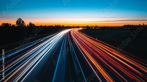 Busy Highway At Night With Lights