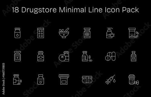 Minimal Line Style Drugstore Icons - 18 Vectors