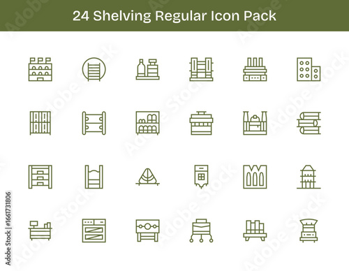 24 Shelving Icons in Regular Outline Aesthetic