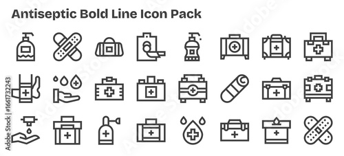 24 Antiseptic Icons in Bold Outline Aesthetic