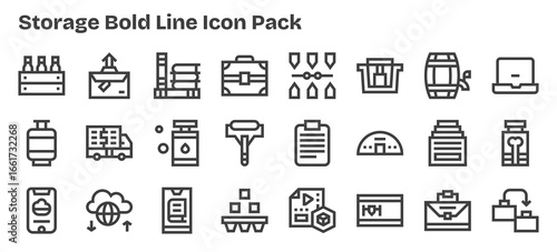 24 Storage Icons in Bold Outline Aesthetic