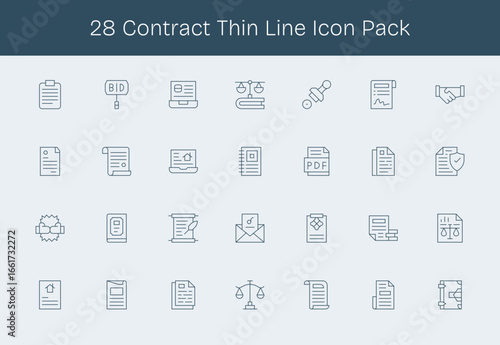 Thin Line Style Contract Icons - 28 Vectors