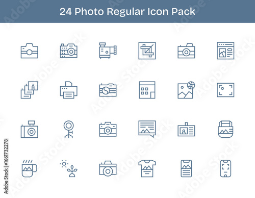 Photo Icon Set - 24 Regular Outline Graphics