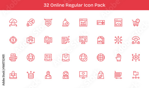 Online Icon Collection - 32 Regular Line Designs