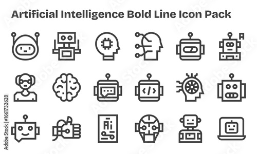 18 Artificial Intelligence Icons in Bold Line Aesthetic