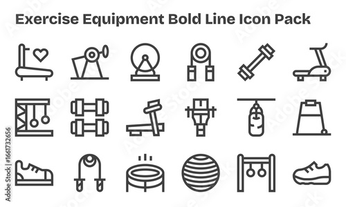 Bold Line Icons - Exercise Equipment Set with 18 Vectors