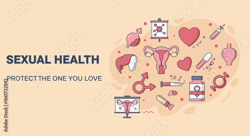 Digital banner sexual health protect the one you love, for celebrate world sexual health day, vector illustration