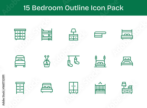 Bedroom Visual Pack - 15 Outline Icons