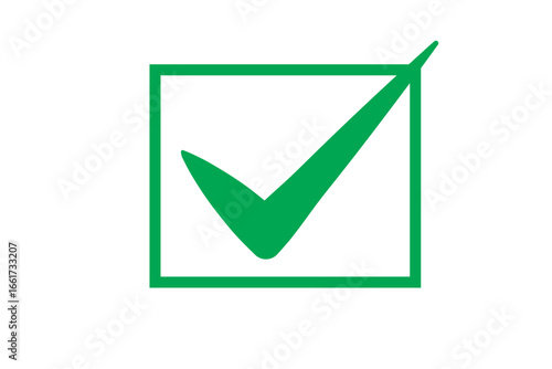 Green check mark in box ui design website web app ios android white background.