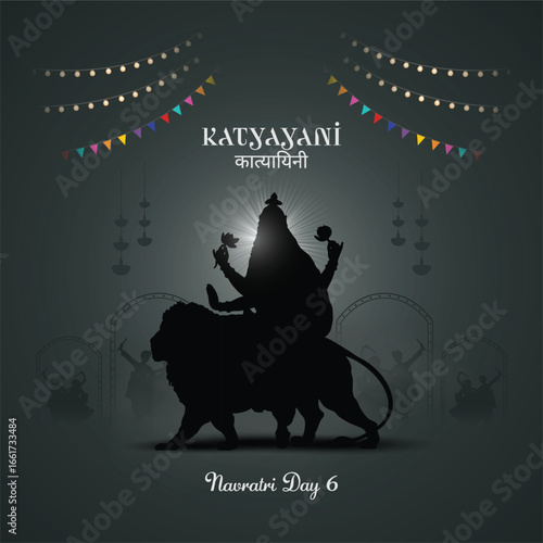 9 days of Navratri goddess durga avatars with color of the day. Day six goddess katyayani. Hindi translation katyayani.