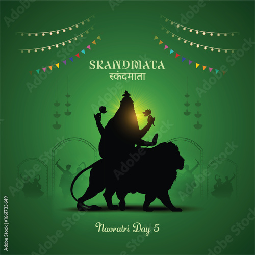 9 days of Navratri goddess durga avatars with color of the day. Day five goddess skandmata. Hindi translation skandmata.