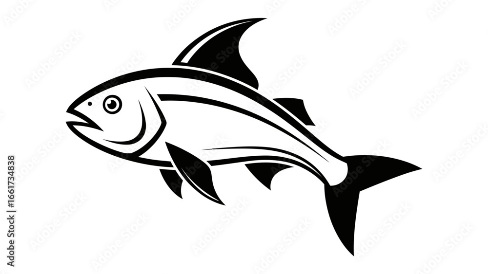 Obraz premium Monochromatic Fish Silhouette: A sleek, monochromatic illustration of a fish in motion, exuding a sense of elegance and aquatic grace.