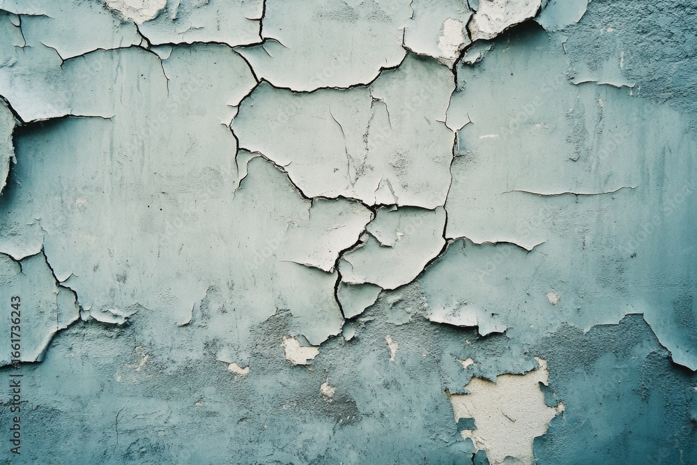 Obraz premium Cracked, light-blue painted wall