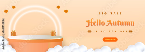 Podium Elegant Autumn Sale Banner Design Featuring Promotions and Seasonal Aesthetic