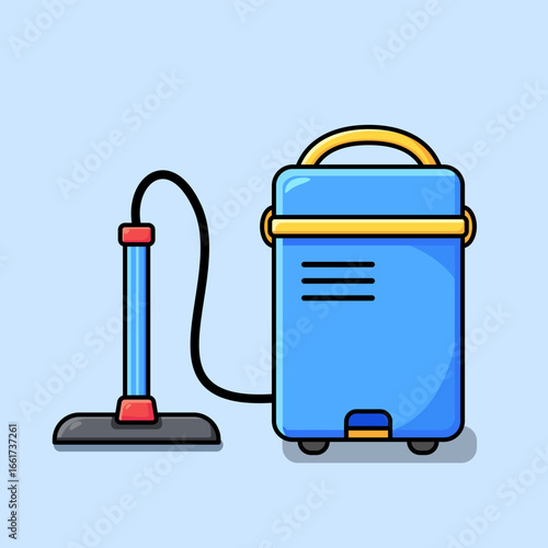 Vector Cartoon Illustration of a Blue Canister Vacuum Cleaner