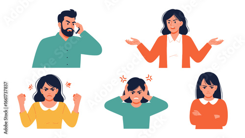 Emotional Portraits: A collection of people expressing raw anger and rage. Each illustration captures the essence of negative emotion through powerful gestures and expressions.