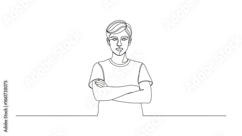 Confidence and Poise: A bold and minimalist line drawing of a person exuding confidence and self-assurance with arms crossed.