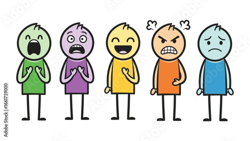 Expressive Emotions: A vibrant illustration showcasing a spectrum of human emotions, capturing the essence of joy, surprise, anger, sadness.