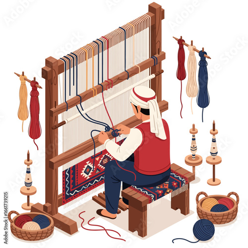 Traditional Handicrafts: An Artisan Weaving a Carpet