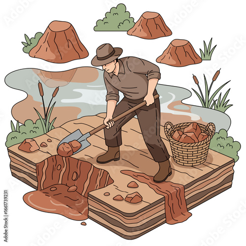 Natural Resource Extraction: A Worker Collecting Clay