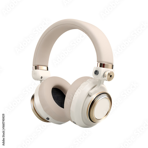 Cream and gold over-ear headphones on black background
