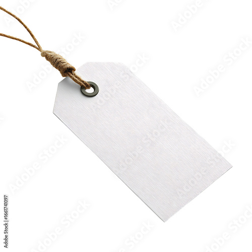 White Paper Price Tag With Twine On Black Background