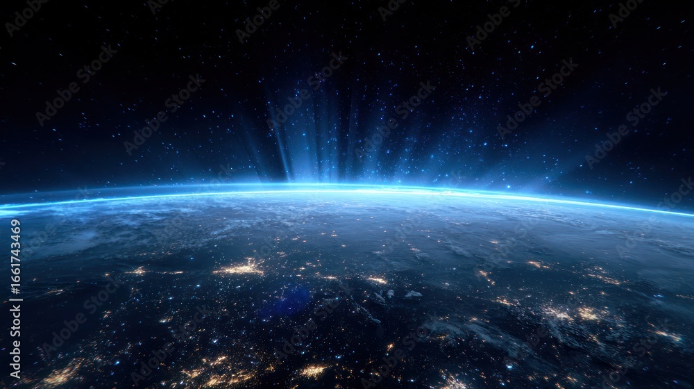 Fototapeta premium Earth at night, glowing horizon