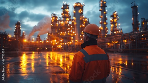 Industrial worker observing plant infrastructure