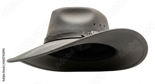 Classic black cowboy hat with a stylish band and buckle, perfect for western fashion, outdoor adventure promotions, costume design, Halloween, themed parties, or country music events,