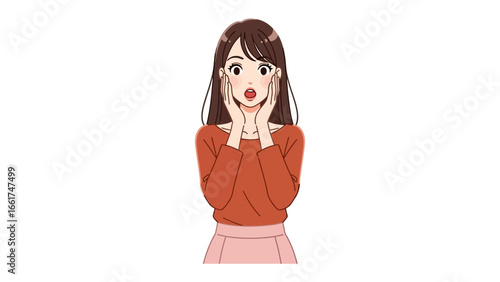 Surprised Woman in Orange Sweater: Captivating the essence of surprise with a beautiful woman in an orange sweater, embodying genuine shock through a dynamic illustration.