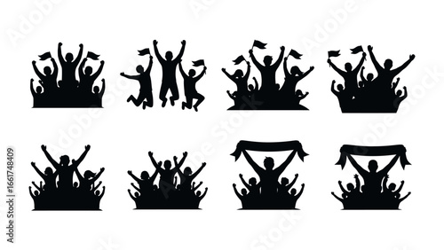 Crowd Silhouette Cheer Collection: A captivating set of silhouettes showing cheering crowds, exuding enthusiasm and shared joy. Representing a diverse collection of celebratory moments.