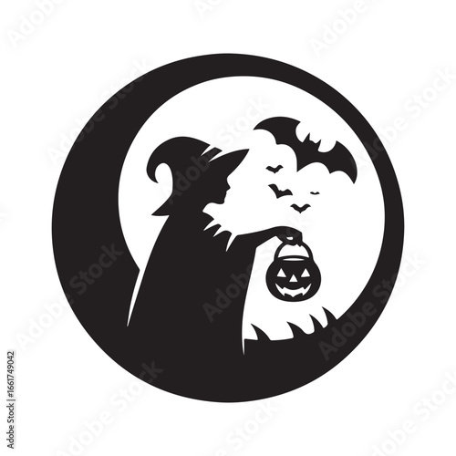  halloween treating  vector silhouette outline logo design illustration