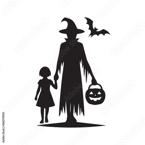  halloween treating  vector silhouette outline logo design illustration