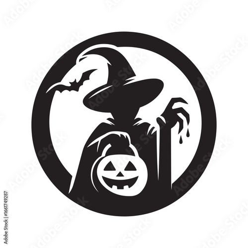  halloween treating  vector silhouette outline logo design illustration