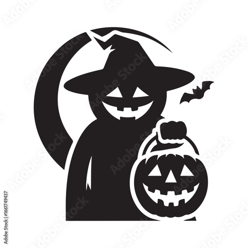  halloween treating  vector silhouette outline logo design illustration