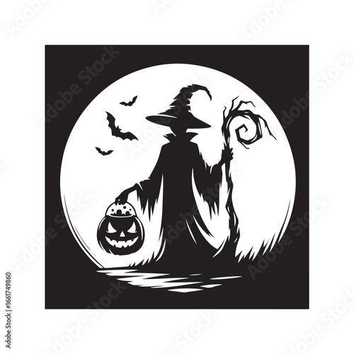 halloween treating  vector silhouette outline logo design illustration