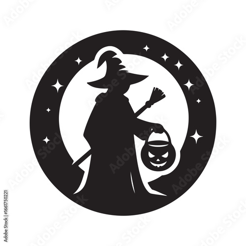  halloween treating  vector silhouette outline logo design illustration