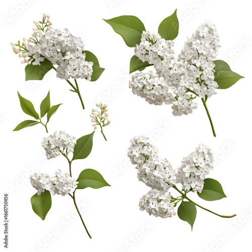 Elegant White Lilac Flowers Branch Isolated