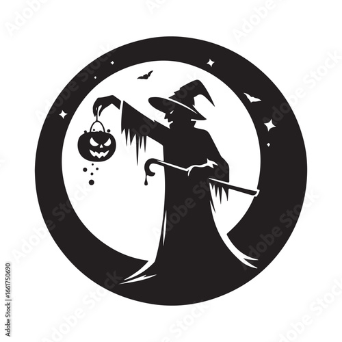  halloween treating  vector silhouette outline logo design illustration