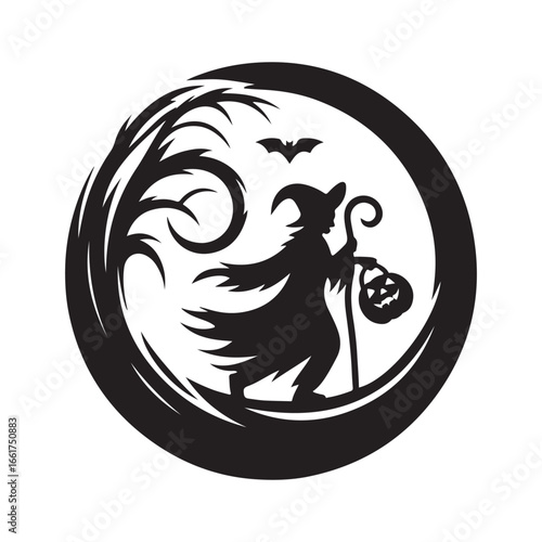  halloween treating  vector silhouette outline logo design illustration