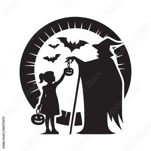  halloween treating  vector silhouette outline logo design illustration
